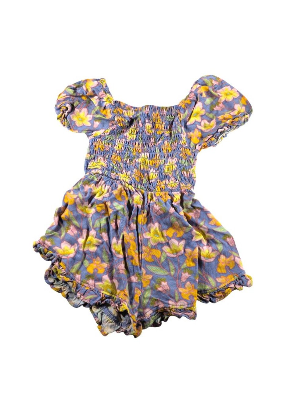Vince Camuto Girls Floral Ruffle Romper 4T Elastic Smocked Waist 100% Rayon